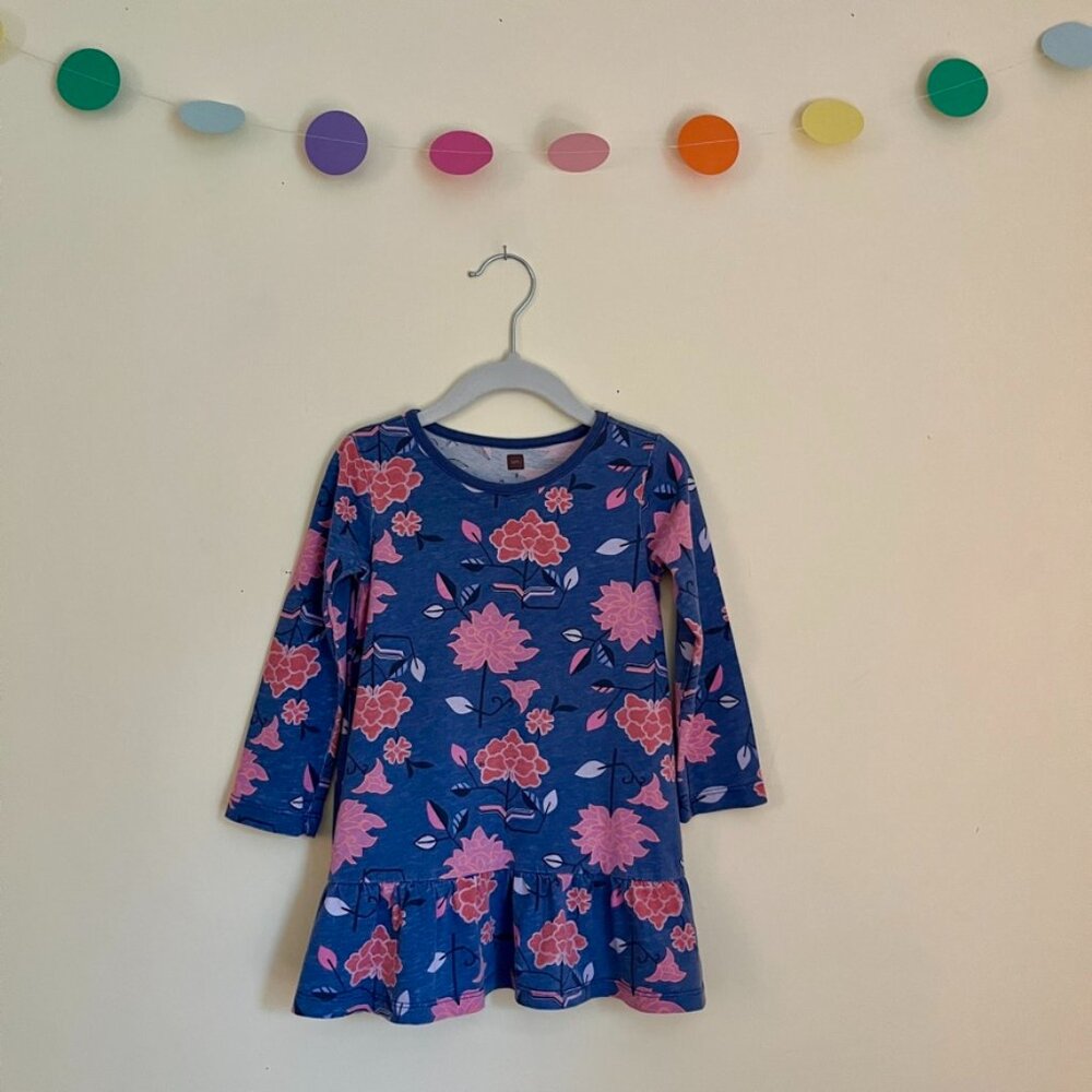 Blue Ruffle Hem Floral Dress - Tea Collection - Size 3